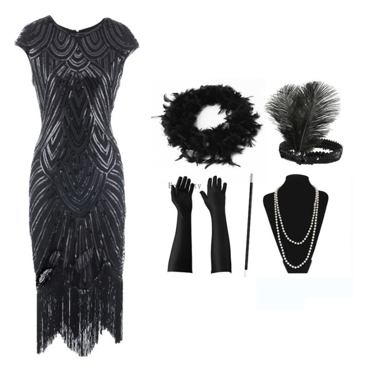 【New】Women 1920S Vintage Great Gatsby Dress Double V-Neck Sleeveless ...