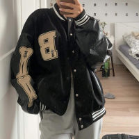 Varsity Baseball er Jacket Women Hip Hop Harajuku Bone Letter Patchwork Leather Jackets Streetwear Men Uni College Coats