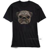 Vintage T-Shirt Men Swirly Pug Print T Shirts Labor Day Group Tops Short Sleeve Fashionable 100% Cotton Fabric Sweatshirts Black