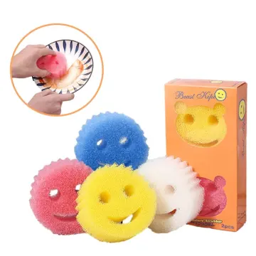 4 Creative Smiling Face Dish Sponge Cute Cleaning Wipe Strong  Decontamination