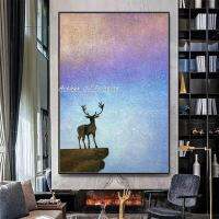 Arthyx Deer Animals ภาพวาดสีน้ำมันบนผ้าใบ Modern Abstract Star Sea Wall Art รูปภาพสำหรับห้องเด็กตกแต่งบ้าน New