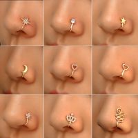 Fake Piercing Nose Ring Copper Heart Star Crown Clip On Nose Non Pierced Ear Clip Cuff For Women Girl Men Body Jewelry Gift