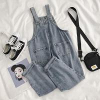 Spot parcel post2023 Early Spring New Internet Celebrity Denim Suspender Pants Womens Mori Style Korean Style Loose Slimming Youthful-Looking Small Cropped Pants