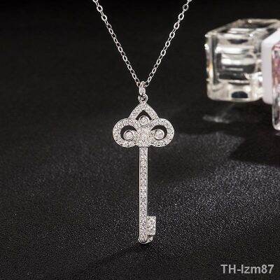 💍 ของขวัญวันวาเลนไทน์ s925 sterling silver iris flower key necklace full of diamonds light luxury temperament net red บุคลิกภาพเสื้อกันหนาว collarbone chain