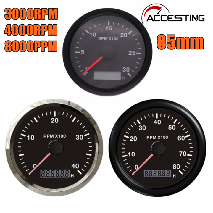 85mm 3000/4000/8000RPM Tachometer Engine Tacho Gauge With LCD Hour