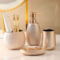 4Pcs New Luxury Nordic Gold Home Ho Household Washroom Ceramic Soap Dispenser Bathroom Products Accessories Set