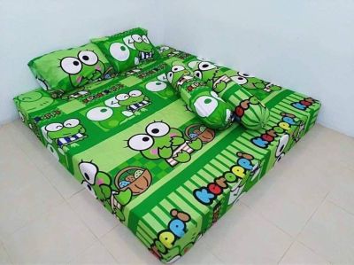 ผ้าปูที่นอน (1-5 ชิ้น) เนื้อผ้าคอตตอนเเท้ สีสดใหม่เลือกขนาดได้ (Keroppi เขียว)