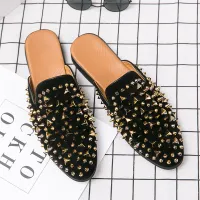 Spring elegant luxury Leatherwear mens shoes gold mens shoes casual shoes rivet Sequin flat shoes sheep leather loafers Mules