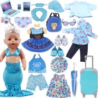 Doll Clothes Blue Series Mermaid Disneey 39;s Princess Dress Fit American 18 Inch Girls 43 Cm New Born Baby ItemsRaincoat/Suitcase