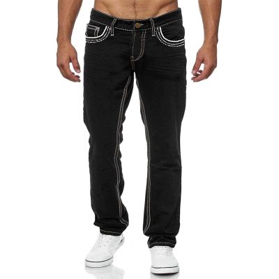 【CC】✆  Classic Design Straight Jeans Mens Street Color Pockets Mid Stretch Denim Pants