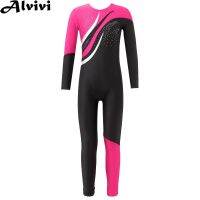 ✳▽❉ 6-16Y Girls Ballet Dance Leotard Long Sleeve Rhinestone Jumpsuit Figure Skating Gymnastic Acrobatics Stage Performance Bodysuit