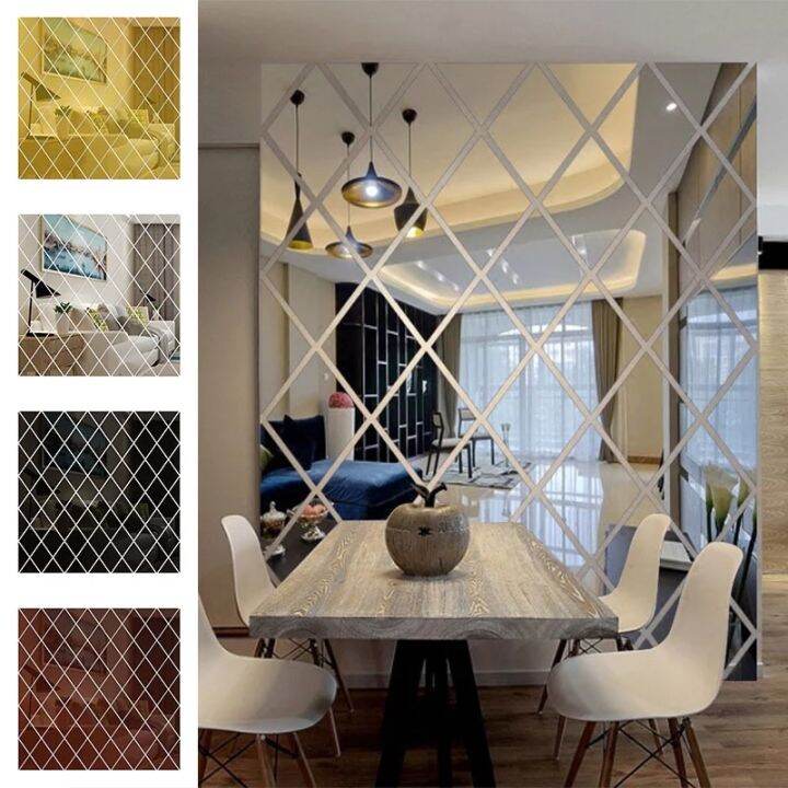 Rhombus Mosaic Background Wall Mirror Wall Sticker Acrylic Mirror