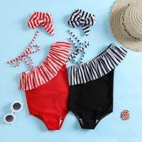 Wholesale 2-8 Years Old Kid Cute One-Piece Swimsuit Stylish Child Girl Swimwear Flouce Single Shoulder Beach Swimming Suit