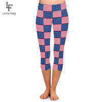 LETSFIND ฤดูร้อนใหม่ที่มีคุณภาพสูง3D อเมริกันธงพิมพ์ผู้หญิงคาปรี Leggings เอวสูงออกกำลังกายยืดหยุ่น Leggings...