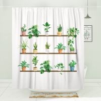 Cactus Bath Curtain ม่านอาบน้ำ Polymeatry Plant Bath Curtain ม่านอาบน้ำสีเขียว Polyester Fabric Bath Curtain 180 * 180 ซม