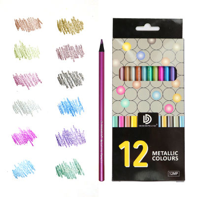 DEDEDEPRAISE 12 Colours Colored Pencils Metallic Lapis De Cor Black Wood Drawing Color Lead Pencils For Art Painting Graffiti