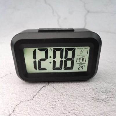 ไฟแบคไลท์นาฬิกาปลุกมินิดนตรีดิจิตอลปิดเสียงปฏิทินตั้งโต๊ะบนโต๊ะนาฬิกาปลุกนาฬิกาแอลอีดีไฟฟ้าอุณหภูมิ
