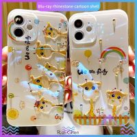 ☍ Giraffe Blu-ray rhinestone cartoon phone case for iphone12 case for iphone11 cover Cute cartoon pattern soft phone case 7P/i8/pro max Side transparent case