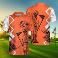 Skull Skeleton Golfer Fathers Day Gift Idea Your Hole Is My Goal 3 Button Fabric Polo Shirt XS-4XL