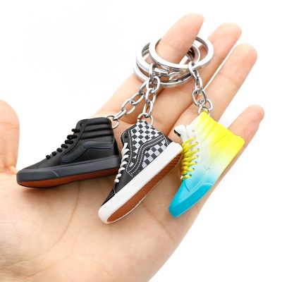 ✸❃✾ Skateboarding Shoe Keychain Pendant Jewelry Classic High Cut Low Cut Black and White Grid 3D Mini Trendy Shoe Pendant