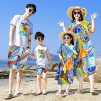 Summer Matching Family Clothes 2021 Mommy and Me Matching Beach Dresses Dad Son Cotton T-shirts+Shorts Matching Couple Outfits