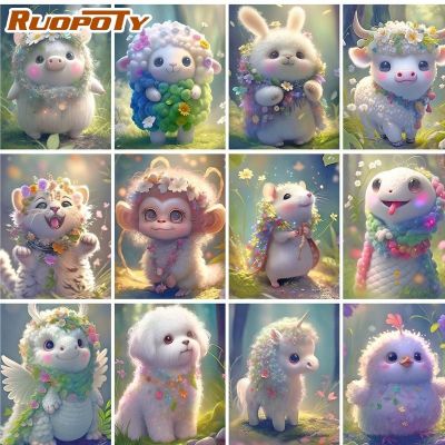 RUOPOTY Painting By Number Animal For Adults Kids DIY Room Wall Art Pictures By Number Cute Sheep Home Decoration Gift 40x50cm