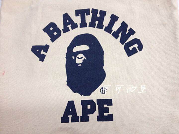 จุด-bape-กระเป๋าผ้าใบอาบน้ำลิงหัวกระเป๋านักเรียนกระเป๋าช้อปปิ้งสีเขียวกระเป๋าสะพายไหล่แบบพกพา