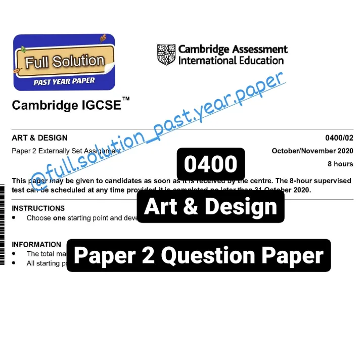 LATEST Cambridge IGCSE 0400 Art & Design Past Year [Question Paper ...