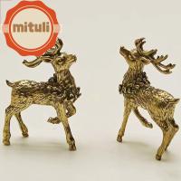 MITULI 2ชิ้น/ชุด Elk Deer ที่ใช้ตกแต่งภายนอกรูปแกะสลักขนาดเล็กทองแดงบริสุทธิ์มีกระเป๋าทำจากทองแดงบริสุทธิ์รูปกวางทองแดงโบราณ