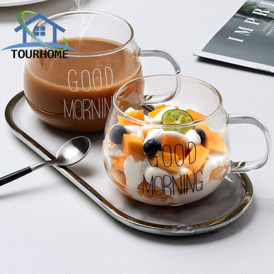 TOURHOME แก้วอาหารเช้าถ้วยกาแฟชานมค๊อกเทลโยเกิร์ตแก้วสร้างสรรค์ตัวอักษรพิมพ์แก้วใสจับDrinkware Drinkwareคู่ Gifts 300-400ML