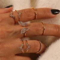 Bohemian Butterfly Ring Set For Women Crystal Inlayed Flower Knuckle Ring Female Charm Jewelry Gift 2022 New