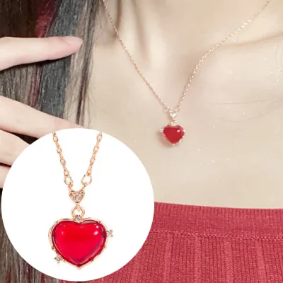 Small Group Design Necklace South Red Agate Pendant Red Heart Necklace Love Necklace Women Necklace Collar Chain