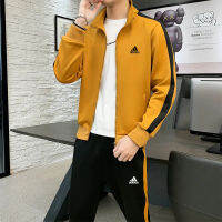 Adidase∮ แจ็คเก็ตซิปแห้งเร็วและกางเกง Jogger สำหรับผู้ชายชุดวอร์มแขนยาวสำหรับฤดูใบไม้ผลิฤดูใบไม้ร่วง