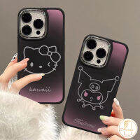 เคสการ์ตูนน่ารัก Kuromi Hello Kitty เข้ากันได้กับ IPhone 11 15 12 Pro Max 13 7Plus 14 XR X 7 15 8 Plus XS MAX เคสกรอบโลหะเคลือบอิเล็คโทรดเลนส์สีม่วงดำ