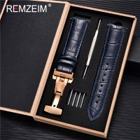 Genuine Leather Watch Band Strap Automatic Stainless Steel Butterfly Clasp 18mm 20m 22mm 24mm Watchband Tool With Box