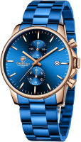 GOLDEN HOUR Fashion Business Mens Watches with Stainless Steel Waterproof Chronograph Quartz Watch for Men, Auto Date RoseBlue