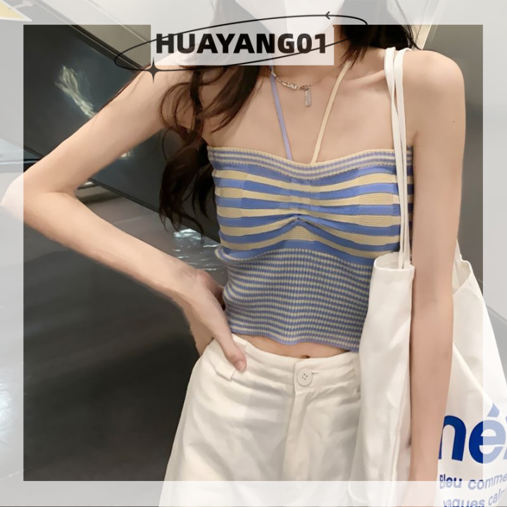huayang01-2023-new-hot-fashion-lazlook-เสื้อกล้ามเชือกแขวนคอเซ็กซี่สำหรับผู้หญิงเสื้อแขนกุดโชว์หลังรัดรูปฤดูร้อน