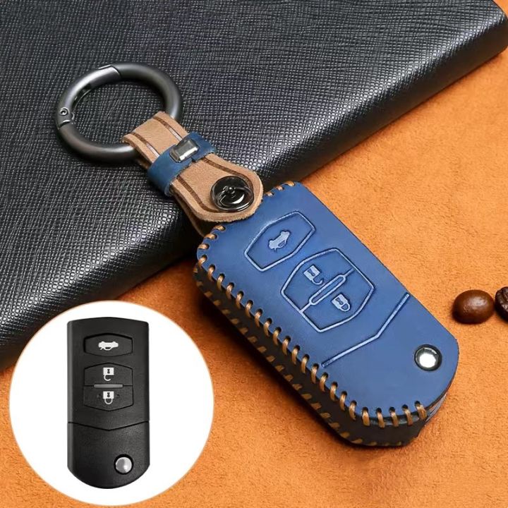 หนังเครซีฮอร์สคีย์เคสสำหรับ-mazda-3-2020-2019-accesorios-alexa-3-cx4-cx8-cx5-19-up-3ปุ่มตัวป้องกันหัวเข็มขัด