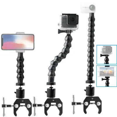 คอห่านยืดหยุ่นโมโนพอดขายึดกล้องโกโปรฮีโร่5 6 7 8 9 10 Sjcam DJI OSMO ชุดกล้องถ่ายภาพ Selfie ติดสำหรับโทรศัพท์