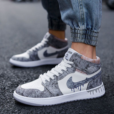 TOP☆Aj Mens Shoes Spring High-top Printed Camouflage Shoes New Ice Cream Couple Casual Shoes Student Sports Trendy Shoes