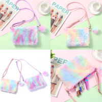 Rainbow Kids Children Lovely Fur Purse Mini Phone Wallets Suede Coin Purses Plush Crossbody Bag