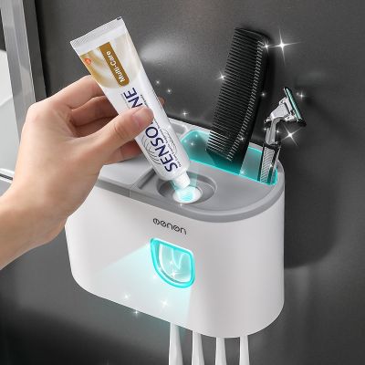 【jw】∏∈✹  Dispensador De Creme Automático E Montagem Na Parede Suporte Escova Dentes Acessórios Banho Conjuntos Espremedor Dental Rack Armazenamento Organizador