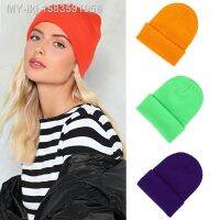 usaj61946 Chapéus femininos para inverno outono cor sólida quente boné de malha fluorescente cuffed beanie hat feminino bonés mais quentes ลำลอง