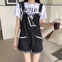 Small Japanese style super popular suspender shorts womens summer 2023 new cool salt style design sense student denim pants