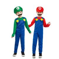 Anime super Brothers Childrens Body suit Luigi Halloween cosplay costume Red Green birthday party Clothing Hat Set