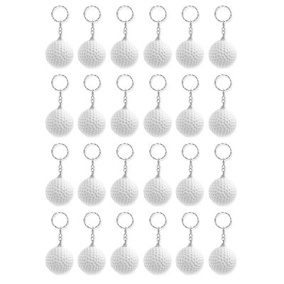 24 Pack White Golf Keychains,Mini Stress Ball Keychains,Sports Ball Keychains,School Reward for Boy Girls Kids