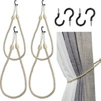 Curtain Tiebacks Ropes 4 Pack, Curtain Holdbacks with 4 Metal Screw Hooks, Holders Cord for Thin or Thick Window Drapes