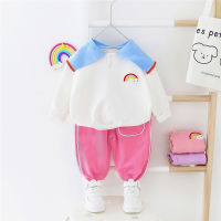 Spring Baby Girls Clothing Sets Children Kids Rainbow Lapel T Shirt Pants Toddler Infant Casual Style Clothes Outfit