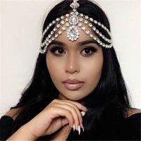 Spot parcel post European and American Fashion White Gem Drop Pendant Head Chain Bridal Wedding Multi-Layer Rhinestone Forehead Lace Jewelry Wholesale