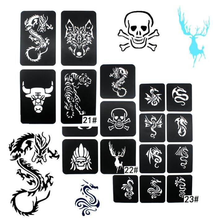 3 Sheet Tattoo Stencil Set Men Cool Drawing Templates for Painting Wolf ...